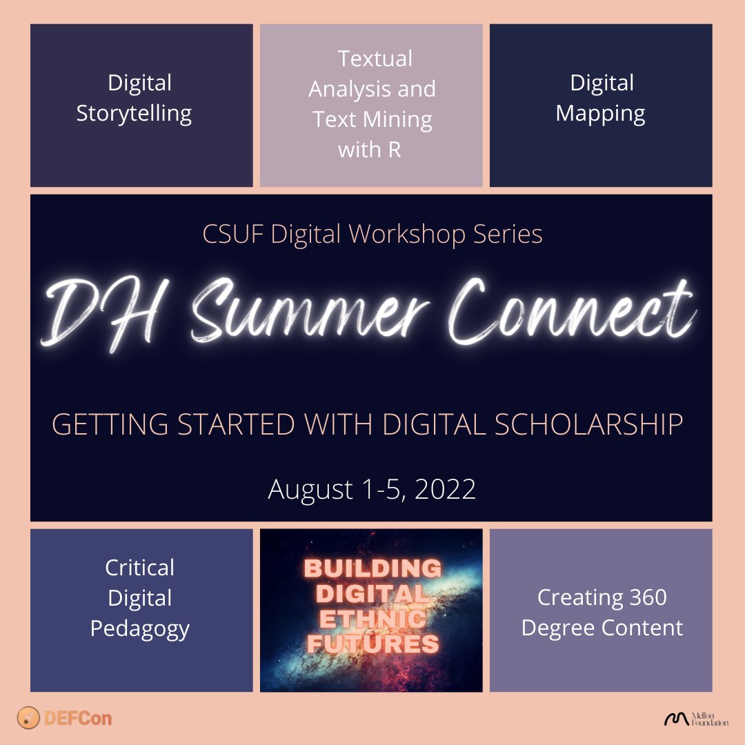 This week! The CSUF <a href="/DEFConsortium/">Digital Ethnic Futures</a> team is hosting a FREE workshop series for educators/researchers just getting started with Digital Scholarship. We'll be joined by @findauut <a href="/NickoalEichmann/">Nickoal Eichmann-Kalwara</a> <a href="/colleengreene/">Colleen Robledo Greene</a> and more. Register and learn more at csufdigital.com