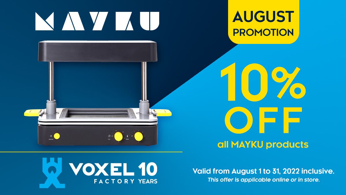VoxelFactory's tweet image. AUGUST PROMOTION IS NOW ON! Get 10% off ALL Mayku Products! 🤩
➡️voxelfactory.com/collections/ma… 
#forming #vacuumforming #3dmold #3dmolds #3dprint