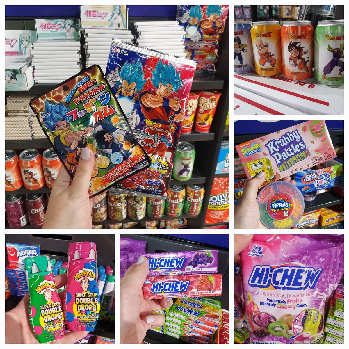 hmvNottingham's tweet photo. We Love new sweet treats! 😋 

We've had some new #DragonBallZ drinks, fruit gummies &amp; gum, plus #highchew candy &amp; #warheads Sour drops 🍬

#americansweets 
#asiansweets https://t.co/i5bQxY0McM