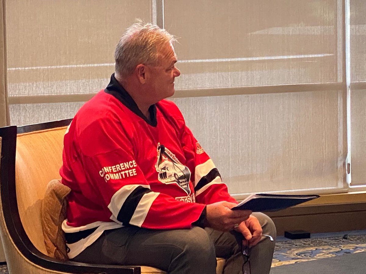 TTSAOontario's tweet photo. The Conference Committee decided on a hockey theme for the event this year. Matching shirts were very impressive. Thank you for a great conference, you can see highlights here. https://t.co/tazVK3CUQO #ttsao2022 .ttsao #truckdrivertraining #ttsaoconference https://t.co/BHRn9K3dZF