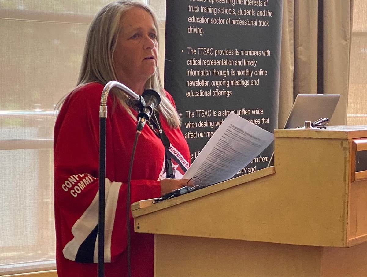 TTSAOontario's tweet photo. The Conference Committee decided on a hockey theme for the event this year. Matching shirts were very impressive. Thank you for a great conference, you can see highlights here. https://t.co/tazVK3CUQO #ttsao2022 .ttsao #truckdrivertraining #ttsaoconference https://t.co/BHRn9K3dZF