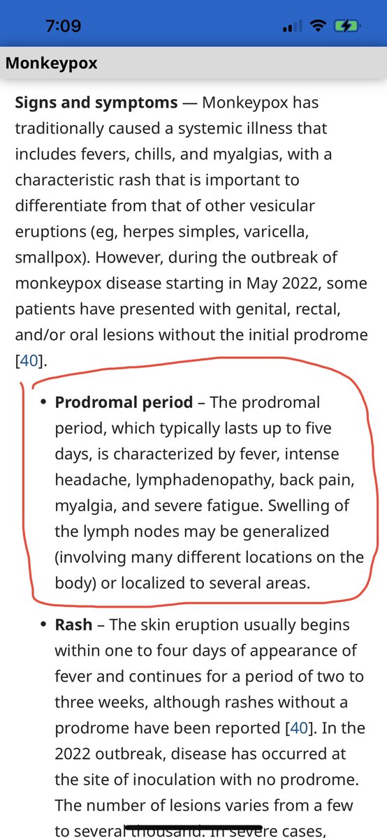 Monkeypox begins with a prodromal period that is fairly nonspecific and would be difficult to diagnose without a known risky exposure to monkeypox. Particularly in a COVID wave or cold/flu season, or in children etc. 2/