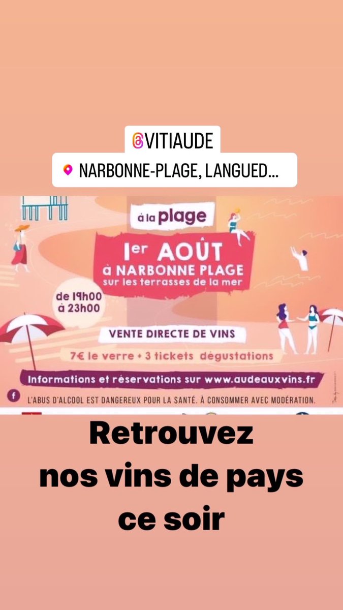 11200chlb's tweet photo. Narbonne plage ce soir pour célébrer nos vins de pays audois ! #winelovers #vigneronsindependants #vindepays #terroirfrancais @11200chlb @vi_aude https://t.co/r6DqnXgBRd