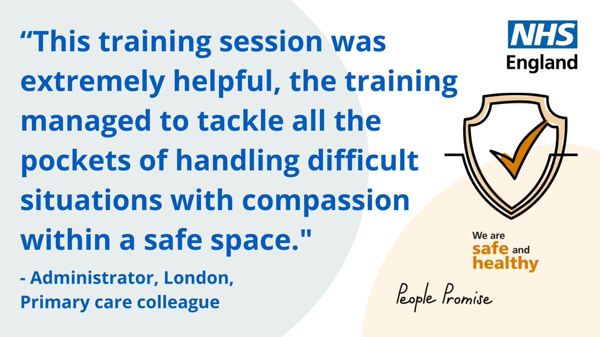 Places are available to attend a dedicated training programme that aims to support you in learning how to handle difficult situations with compassion. 

If you are in a patient-facing role in #PrimaryCare, find out more: england.nhs.uk/supporting-our…