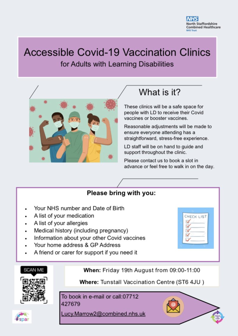 💉💉REMINDER: @LucyMarrow2 & @HannahBBloor are supporting adults with LD to get access to their #COVID Vaccines this august. Date below. Please email to book a slot @TunstallVCMPFT 💉💉