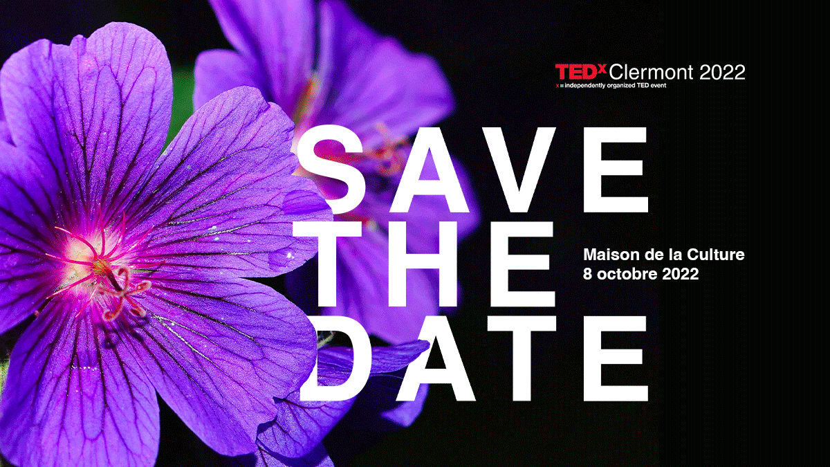 💮 SAVE THE DATE 💮

📆 TEDxClermont 2022 aura lieu le samedi 8 octobre, pensez à noter la date dès maintenant dans vos agendas !  

🎫 Inscrivez-vous à la newsletter, on vous donnera dès la rentrée les infos pour l’ouverture de la billetterie 👉 tedx.cf/YDUD5