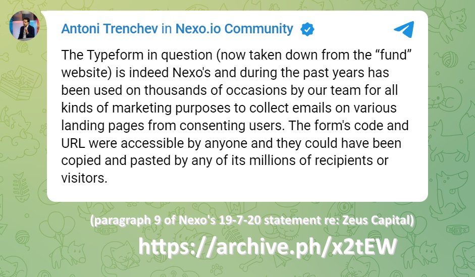 drizhimbats's tweet photo. @GeneWilsonL (and before you give me that "they were talking about their entire repository!" bs—
paraphrasing nexo:

"The form (singular) is now gone from Zeus' site. We used it thousands of times; the URL was visible to anyone, which is how Zeus found it."

so, if it wasn't public, it's gg) https://t.co/zD7TsMuPT8