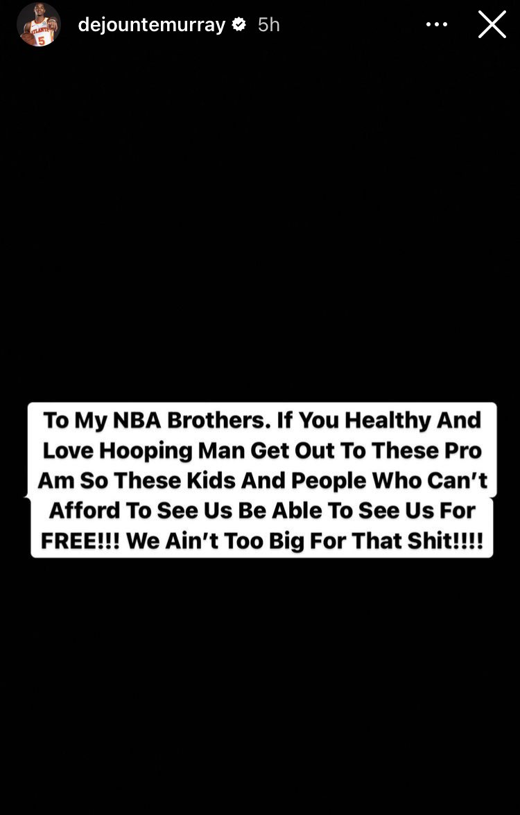 Ballislife's tweet photo. Dejounte Murray encouraging more NBA players to play in Pro-Am games for kids and fans that can’t afford to go to NBA games. https://t.co/LyNF7sGP7x