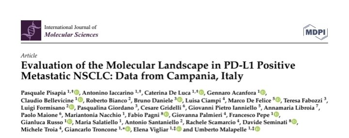 Proud to share our <a href="/regionecampania/">Regione Campania</a> experience on the Molecular Landscape in #PDL1 positive metastatic #NSCLC. mdpi.com/1422-0067/23/1….  <a href="/pathologyfinder/">Claudio Bellevicine</a> <a href="/MariantoniaNac1/">Mariantonia Nacchio</a> <a href="/gianlucar93/">Gianluca Russo</a> <a href="/giankitronky/">Giancarlo Troncone</a> <a href="/elena_vigliar/">Elena Vigliar</a> <a href="/UmbertoMalapel1/">Umberto Malapelle</a> <a href="/OncoAlert/">OncoAlert</a> <a href="/4oncommunity/">4oncommunity</a> <a href="/ABiomarkers/">Biomarkers Atlas</a>