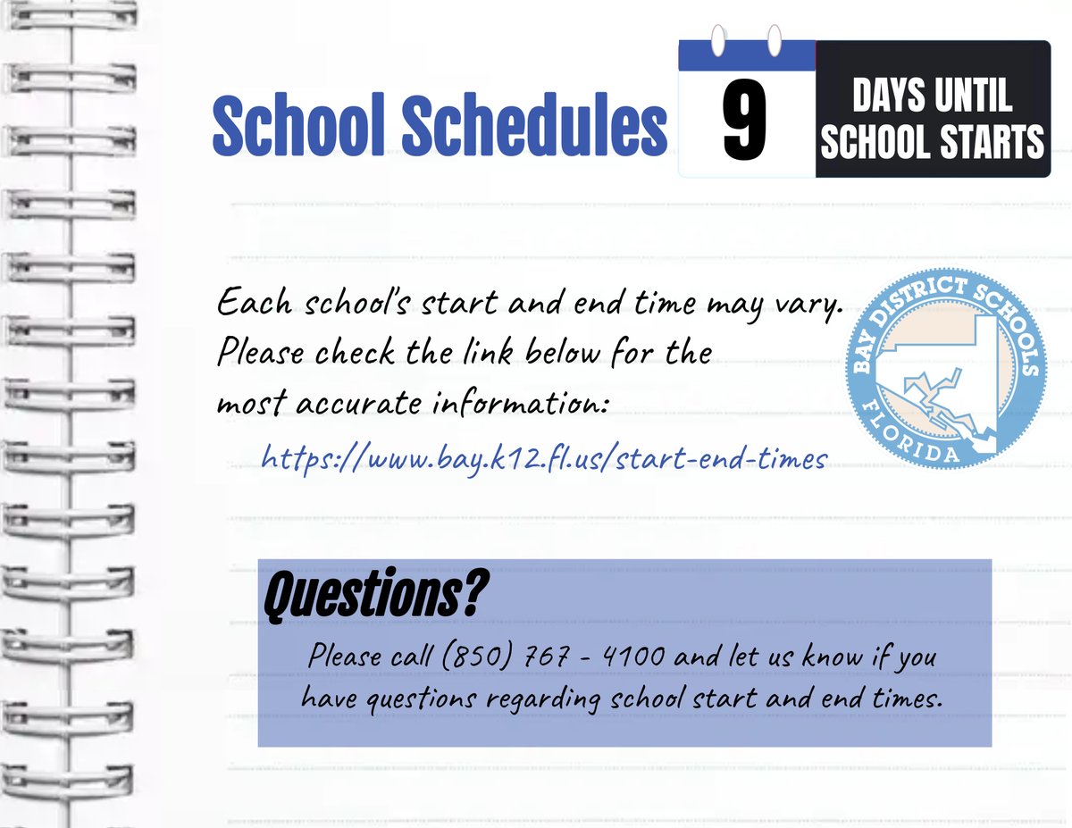 BayDistSchools's tweet photo. School starts August 10th! If you have back-to-school questions, you can find a lot of helpful information at https://t.co/9O8saisjIg https://t.co/oLGc1GVm22