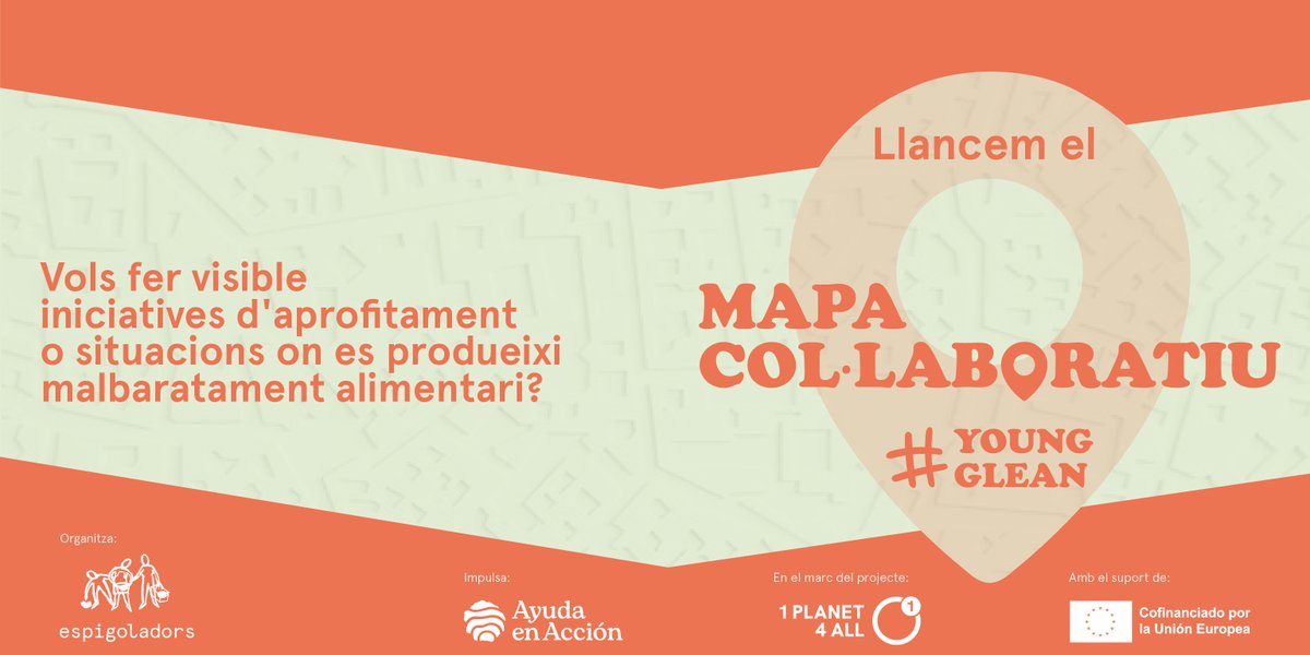 Per fer visible una problemàtica com la de les pèrdues i el malbaratament alimentari és necessària la col·laboració de tots i totes! 👥

👉 En el marc del programa #YoungGlean, hem creat un mapa col·laboratiu com a espai de denúncia per donar visibilitat 🗺♻