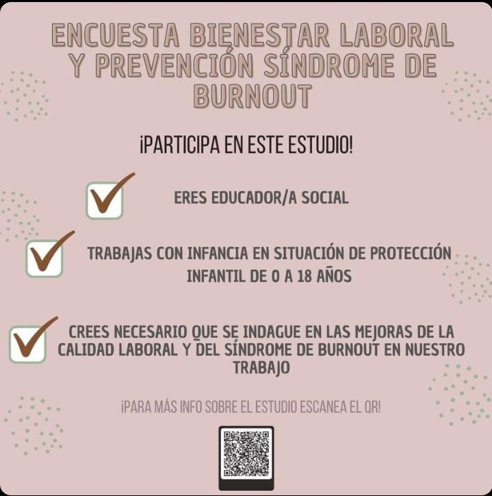 EducaBloguer's tweet photo. La educadora social Alison Cantos @eductoreando_ando, desde la U. Rovira y Virgili, investiga sobre la Calidad en el trabajo y el síndrome Born Out en el ámbito de la Protección de la infancia. YA ESTÁ Disponible el Cuestionario! https://t.co/y9H1i7tJpb https://t.co/oXkrvoKL9B