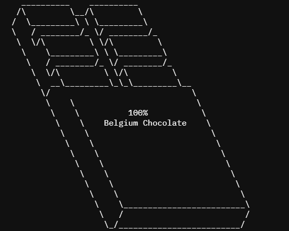nhephex's tweet photo. 100% Belgium Chocoate !

#NFTdrop

1 #tezos / 10 editions

#typedart > https://t.co/C3XddjP7Hn
#objkt > https://t.co/NoNq3VtSw1

#CleanNFT #Tez #NFT #NFTcommunity #NFTart #tezoscollector #tezosnft #ascii_NFt #ascII #text https://t.co/Q3wlyeymVs