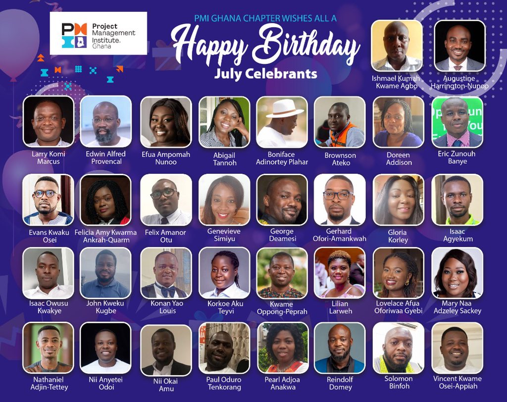 PMIGHChapter's tweet photo. From the leadership and members of the Chapter wishes all July borns a happy birthday! 

#PMIGhanaChapter  #Juneborns #Birthday https://t.co/tmSO37kou4