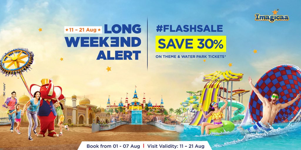 imagicaaworld's tweet image. #LongWeekendAlert 11-21 Aug! Fill up your upcoming holidays with Unlimited Fun &amp;amp; Thrill. 𝗦𝗮𝘃𝗲 𝗙𝗹𝗮𝘁 𝟯𝟬% on Imagicaa tickets. Book from 1-7 Aug &amp;amp; Visit from 11 - 21 Aug. Book Now -bit.ly/3OO9bQG
#imagicaa #FLASHSALE
