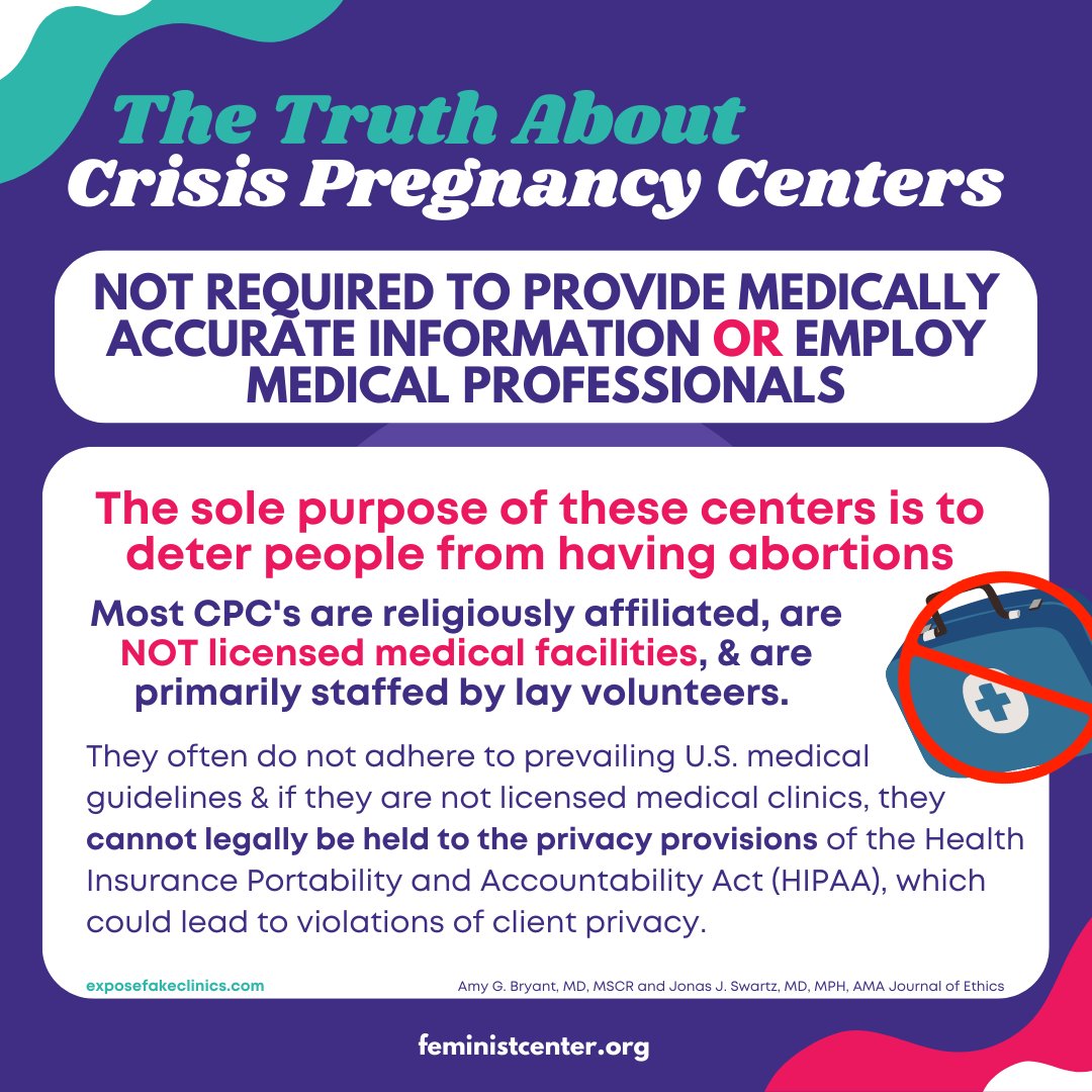 FWHC's tweet photo. Crisis Pregnancy Centers are opening and thriving widely across the country, and their agenda is harmful, especially for people looking for access to all of their reproductive health options.  
Here's how to spot them &amp; how to help 

#exposefakeclinics #fakeclinicssuck #beyondroe https://t.co/ZW23TeJBVz