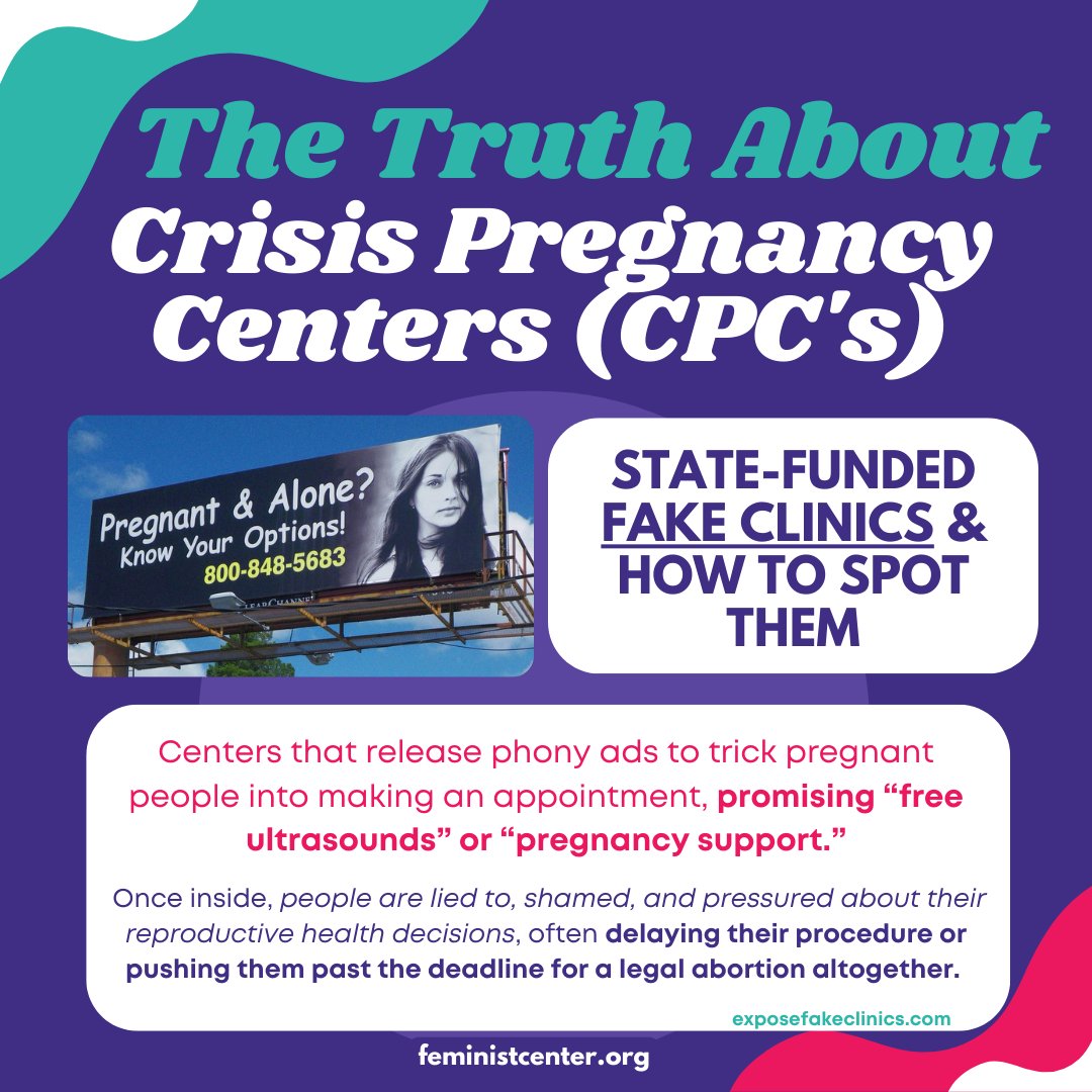 FWHC's tweet photo. Crisis Pregnancy Centers are opening and thriving widely across the country, and their agenda is harmful, especially for people looking for access to all of their reproductive health options.  
Here's how to spot them &amp; how to help 

#exposefakeclinics #fakeclinicssuck #beyondroe https://t.co/ZW23TeJBVz