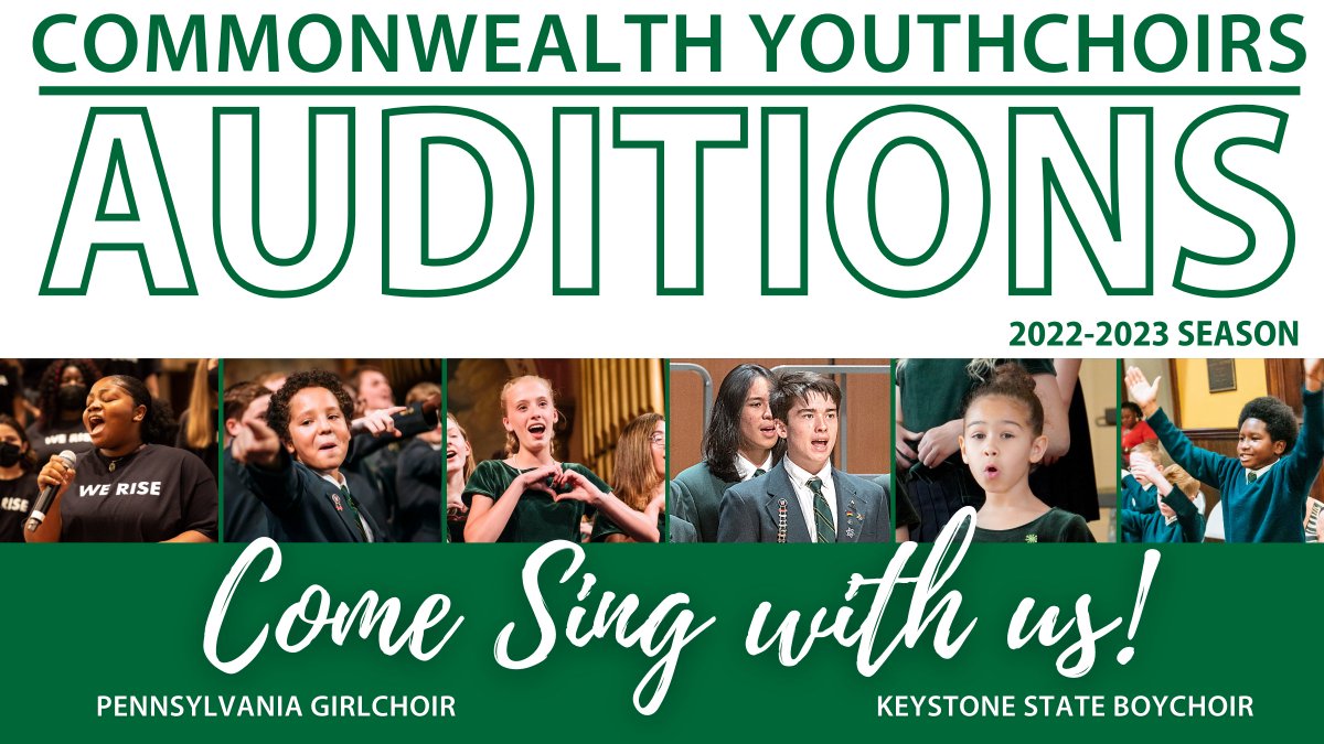 AUDITION TIME! '22-23 Season looks amazing! Young people, ages 7-18, from across the Greater Philadelphia region can request an audition. No prep necessary!
Keystone State Boychoir- bit.ly/KSB_AUDITIONS
Pennsylvania Girlchoir- bit.ly/PG_AUDITIONS