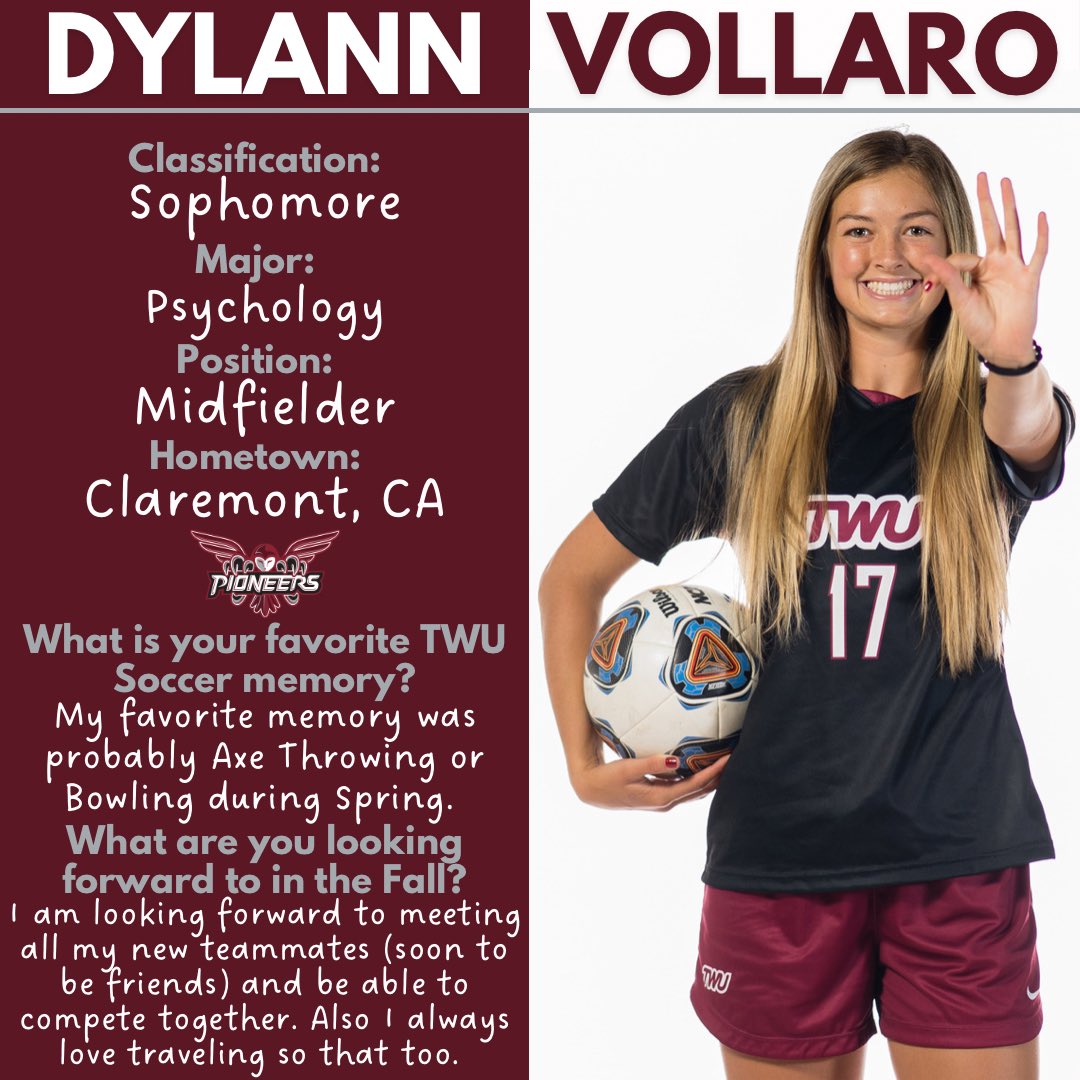 Get to know Sophomore Midfielder, Dylann Vollaro! #PioneerProud