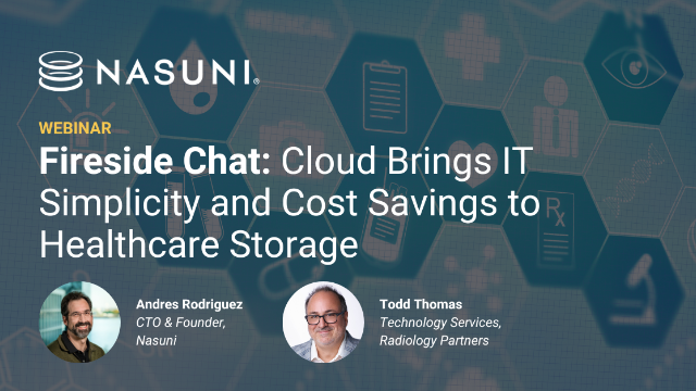 Nasuni's tweet photo. This week on 8/3, @Nasuni chats with @Rad_Partners about how the cloud is helping them realize the benefits of IT simplicity and cost savings. Register now: https://t.co/CE17EwCicc #nasuni #radiologypartners #filedataservices #datamanagement #costsavings #healthcarestorage https://t.co/ml8VFIucgh