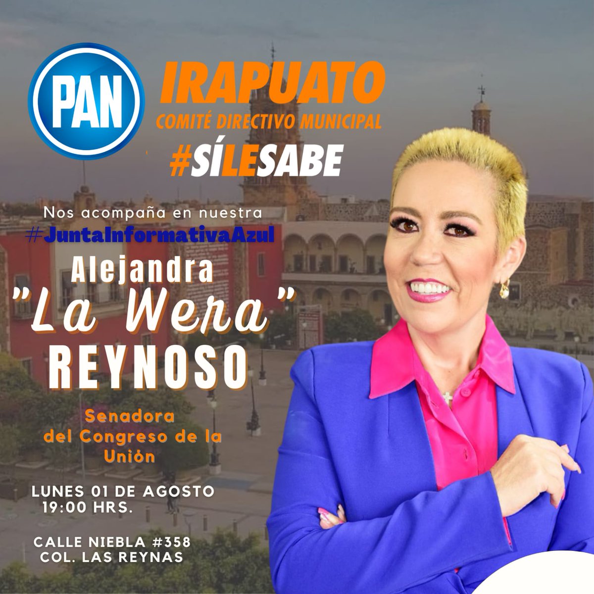 PANIrapuato's tweet photo. .#Entérate de las acciones en favor de los guanajuatenses en compañía de nuestra amiga la Senadora @WeraReynoso en nuestra
#JuntaInformativaAzul 🔵
🗓Hoy lunes 01 de Agosto
⏰️7:00 pm
📌Niebla#358. Col. Las Reynas
¡Te esperamos! ✌️💙
#SomosAcción
#ActitudGuanajuato https://t.co/Zjs0CK88OD