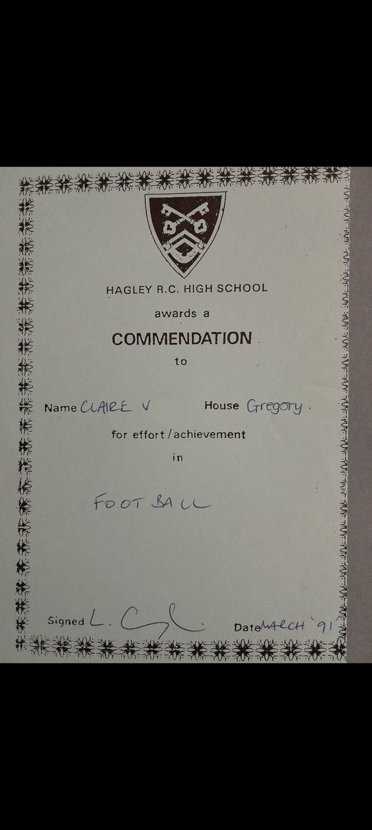 When I was presented with this certificate at school assembly in 1991 my headteacher announced it was for 'PE' as he couldn't bring himself to give a girl an award for football. We have come a long way since then! #WEURO2022 #Lionesses #itscomehome