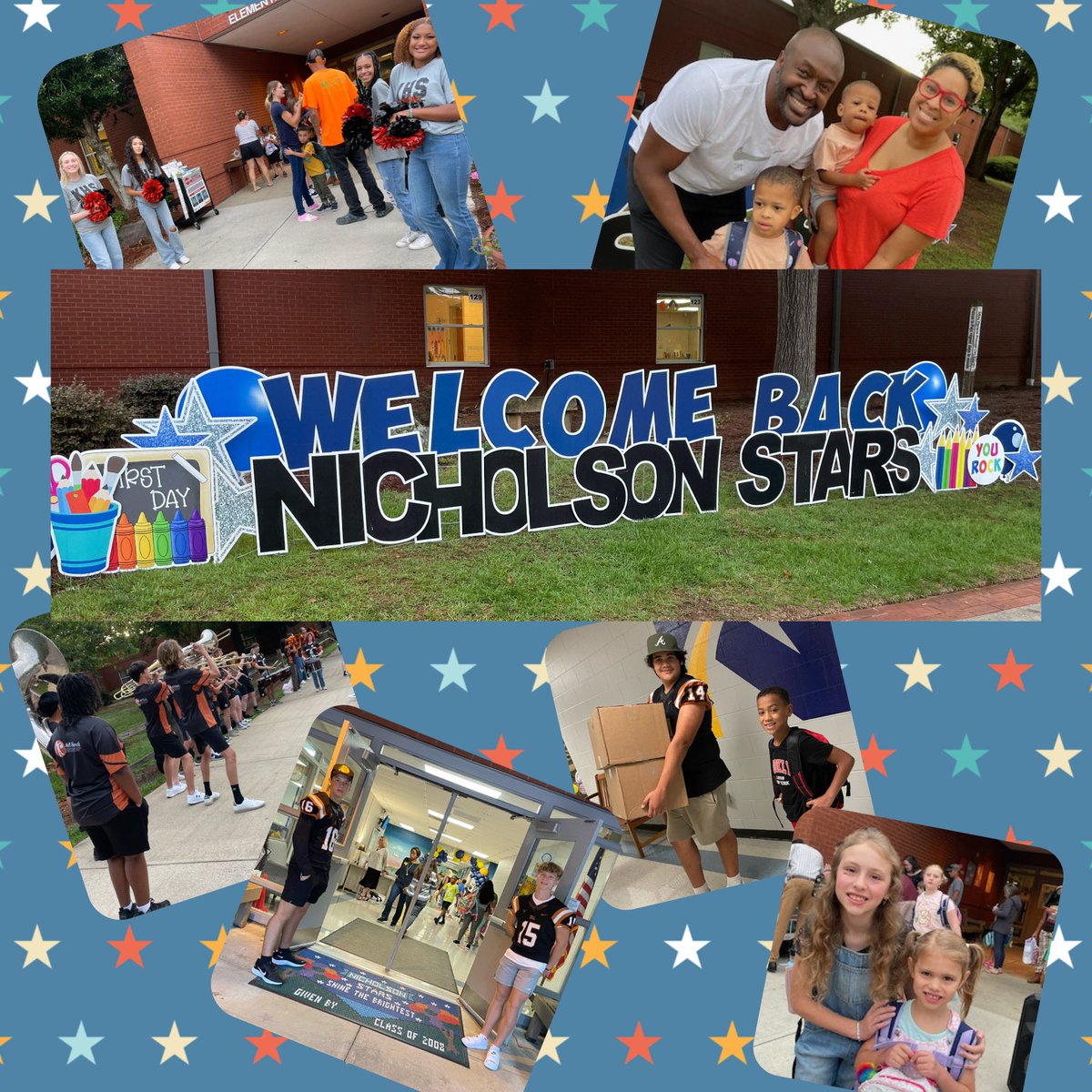 First day fun at Nicholson!  Thank you to Kell Football players, cheerleaders, and band members for coming extra early and helping out!  
<a href="/NicholsonEleme2/">Nicholson Elementary</a> <a href="/hoilmanf1/">Faith Harmeyer</a> <a href="/CourtneyKelly05/">Courtney Kelly</a> 
<a href="/kellprincipal/">Andy Bristow</a>
<a href="/cobbschools/">Cobb County Schools</a>
#nicholsonstars #LonghornNation