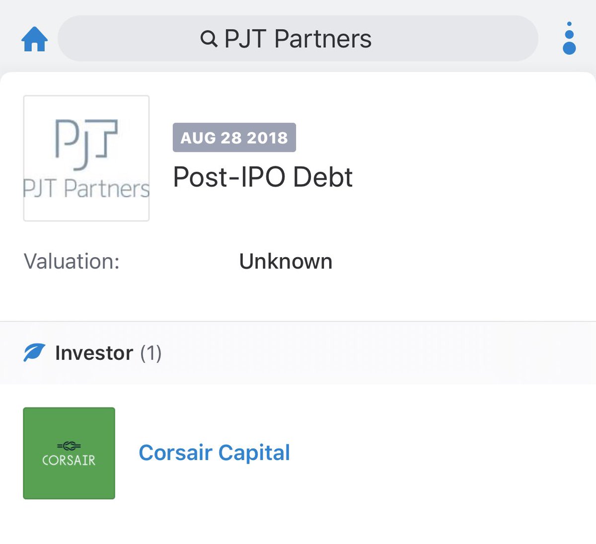 Corsair is an investor in PJT Partners/Camberview. Paul Paumgarten is Founder of Corsair who was also Managing Director at JPMorgan Chase which he joined in 1992 to raise Corsair. 

3/11