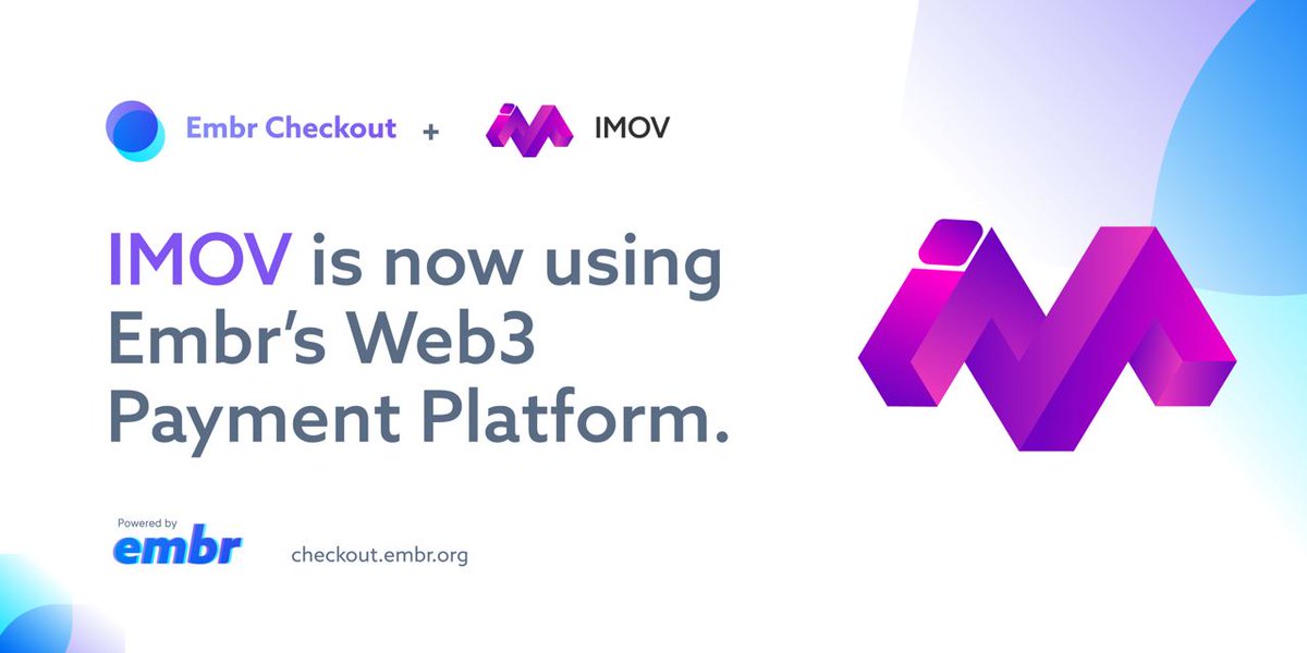 Mr_E_Studio's tweet photo. Our friends at @Imovofficial are now using $Embr Checkout to provide ease of access for their investors by allowing them to purchase tokens directly through their website!
https://t.co/vW38Axp5S2
#joinembr #crypto #DeFi #altcoin #BTC #NFTs https://t.co/fjOHmRmmP3