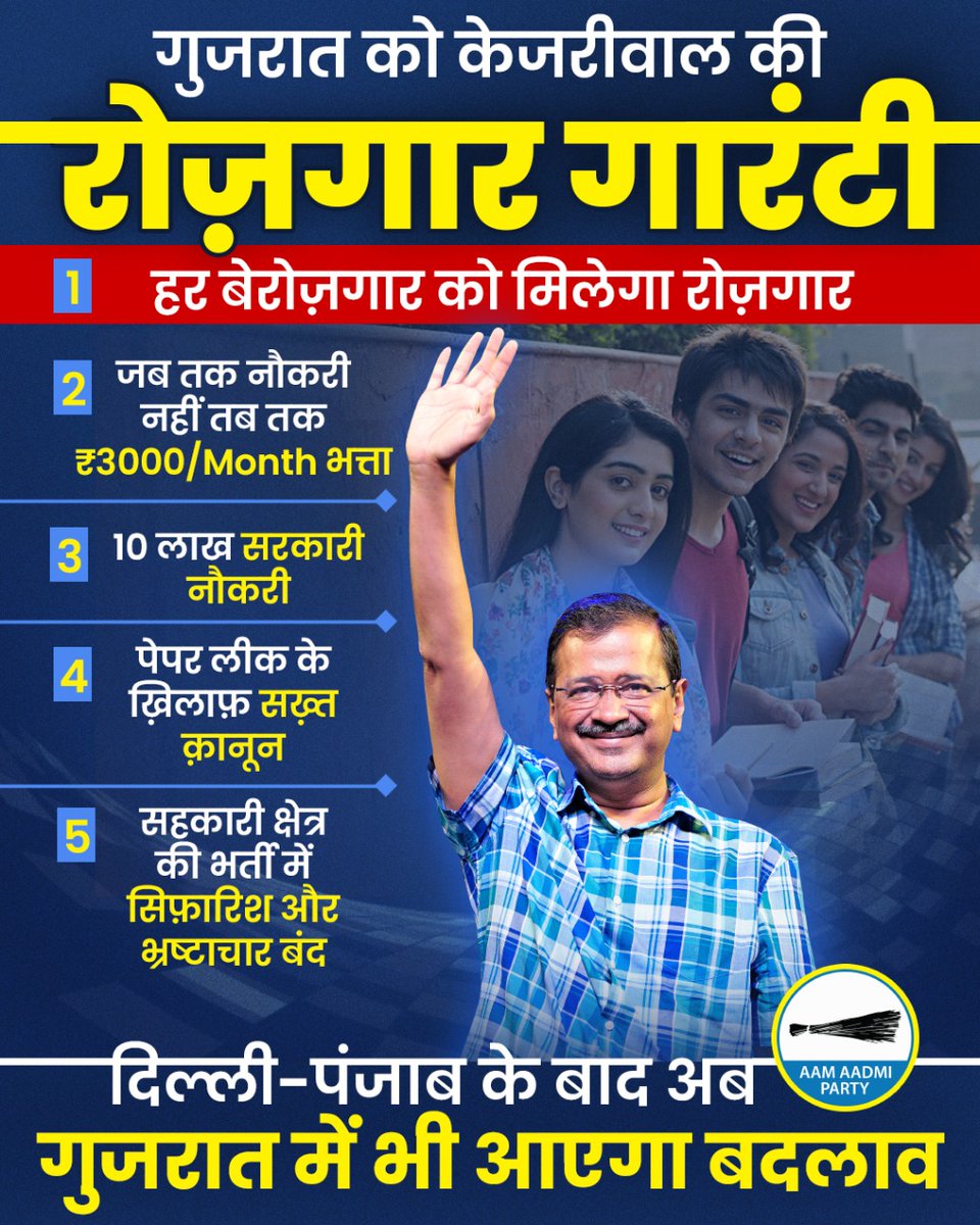 AamAadmiParty's tweet photo. अब Gujarat का युवा मुस्कुराएगा। https://t.co/O9NXzbDLxu