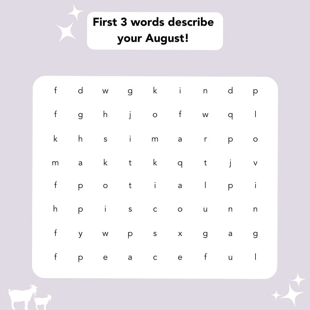 DionisSkincare's tweet photo. A new month means a fresh start!
The first 3 words you find are how your August will be! 🖤
What did you get? 👇
#august #wordcross #dionisskincare #goatmilk https://t.co/4PxfWDz6f4