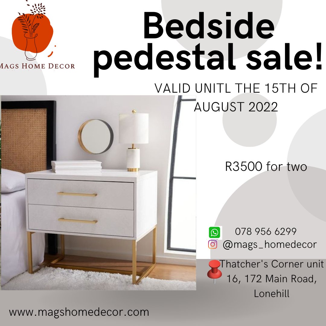MagsDecor's tweet photo. All customizable bedside pedestals are on special! Please enquire about our bedside pedestal designs available
#furniture #decor #sale #interiordesign https://t.co/dyweyNOp3e