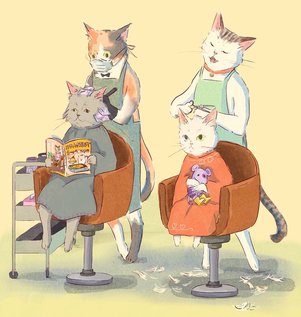 Kaede_painter's tweet photo. Some of my works with cat-hairdressers made for a japanese cat salon in Tokyo

#cat #illustration #cute #drawing #art #artwork #portfolio #猫 #イラスト #絵 #かわいい https://t.co/CtdtyseEOh