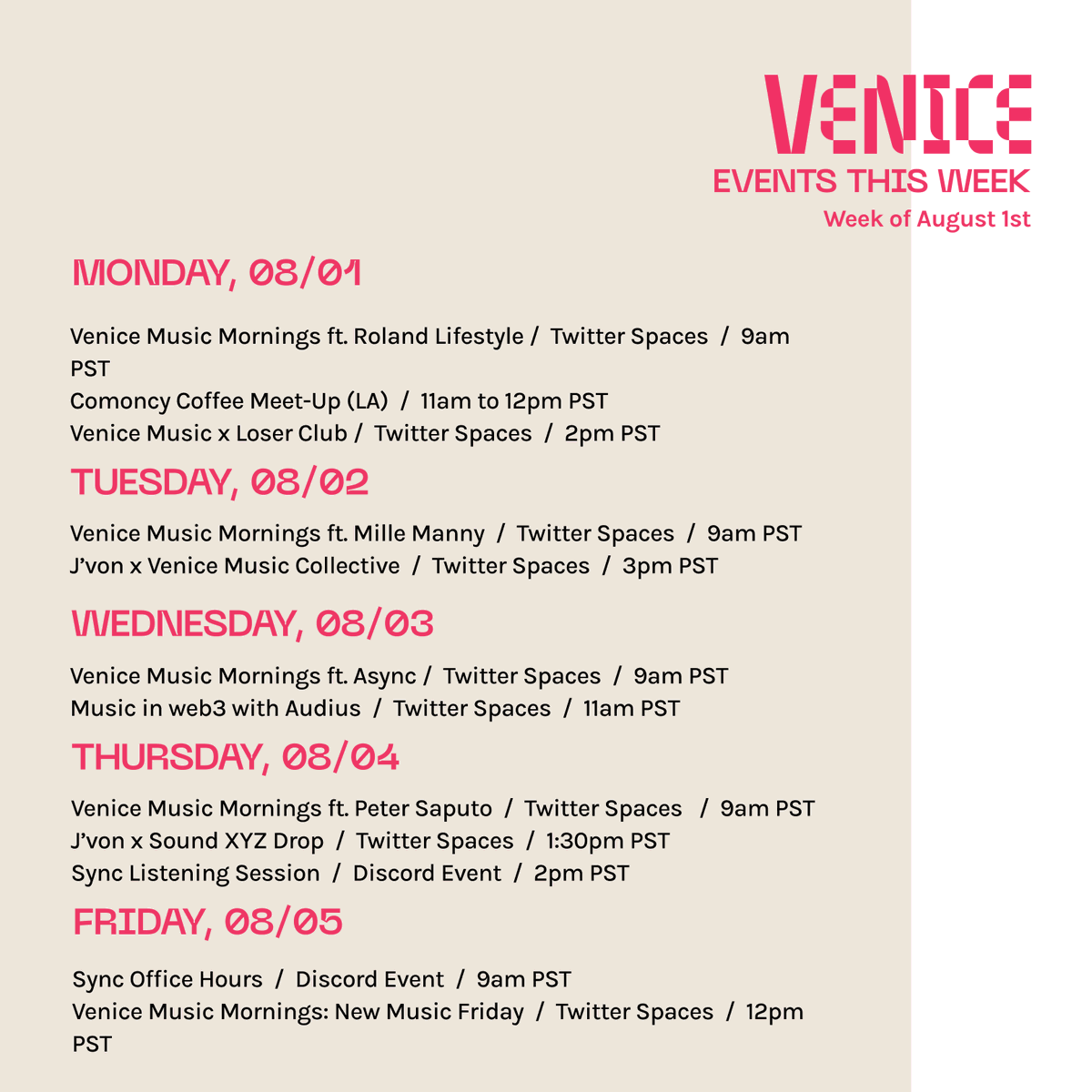 venicemusic's tweet photo. Here are the events happening this week at Venice Music! https://t.co/3CWpK8dWEM