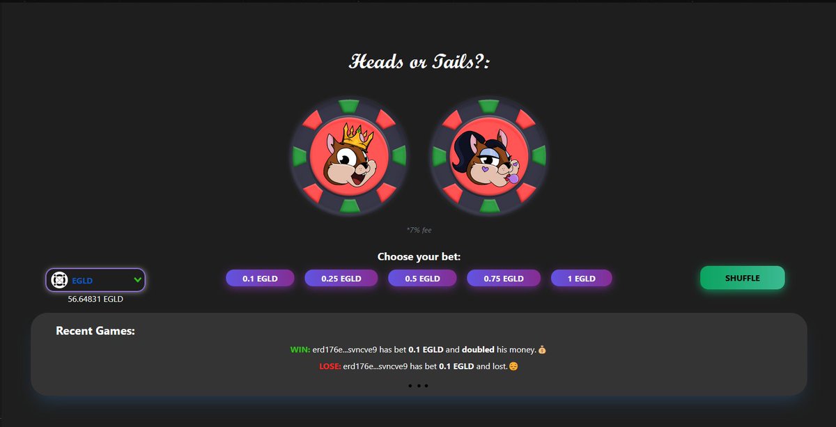 📢 NEW Game 🆕‼️

🪙 Token Flip is now available to play on ElrondBet.net:
🔗 elrondbet.net/token-flip?tok…

📈 Token Flip game has higher betting amounts. 

🤑 Double your $EGLD, $NUTS, and $JEX tokens now! 

#Giveaway: 🔁 and ❤️ for 0.5 #EGLD 🎁 48h⏰

Good luck!🍀

#Elrond