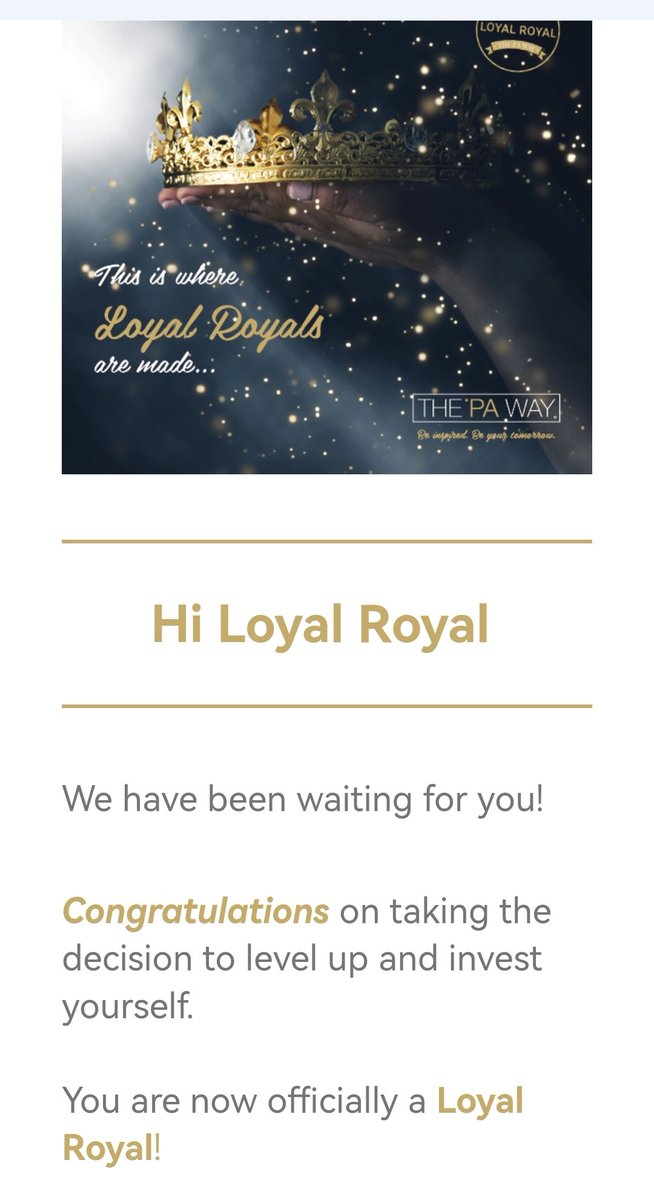 The wait is officially over- I am now a Loyal Royal. So excited to see where this journey takes me <a href="/ThePAWay/">ThePAWay</a> 👑!