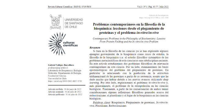 filosofía de las ciencias: plegamiento de proteínas
<a href="/LabBqUchile/">Laboratorio de Bioquímica y Biología Molecular</a> revistas.usach.cl/ojs/index.php/…
