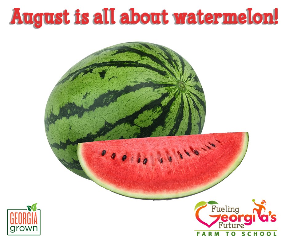 The Georgia Harvest of the Month feature item for August is watermelon. 🍉

Visit ow.ly/2V2s50K8EHN  for resources for celebrating #HarvestoftheMonth and growing your #FarmToSchool program. While there check out our #FoodBasedLearning Lessons too!

#FuelingGA #GeorgiaGrown