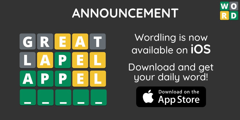 We have great news 🥳🥂

We're now available on #iOS! 🍏

Download it for free and start playing your daily word today 😀

apps.apple.com/app/id16324442…

#Wordle #dailywordleclub #dailywordchallenge