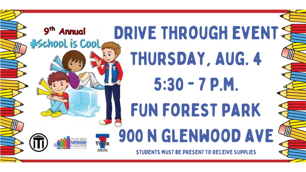 Need school supplies for your student?

School is Cool
Thursday, August 4th
5:30-7:00 PM
Fun Forest Park
900 N Glenwood Ave.