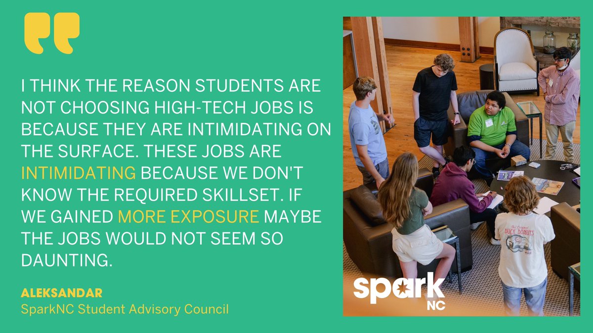 "North Carolina’s tech industry is expected to continue to grow 6.1% by 2026 — ninth in the country. At SparkNC, we're helping NC students prepare to seize this opportunity.  ednc.org/students-desig… #hightechcareers #wearesparknc #k12ed #spark