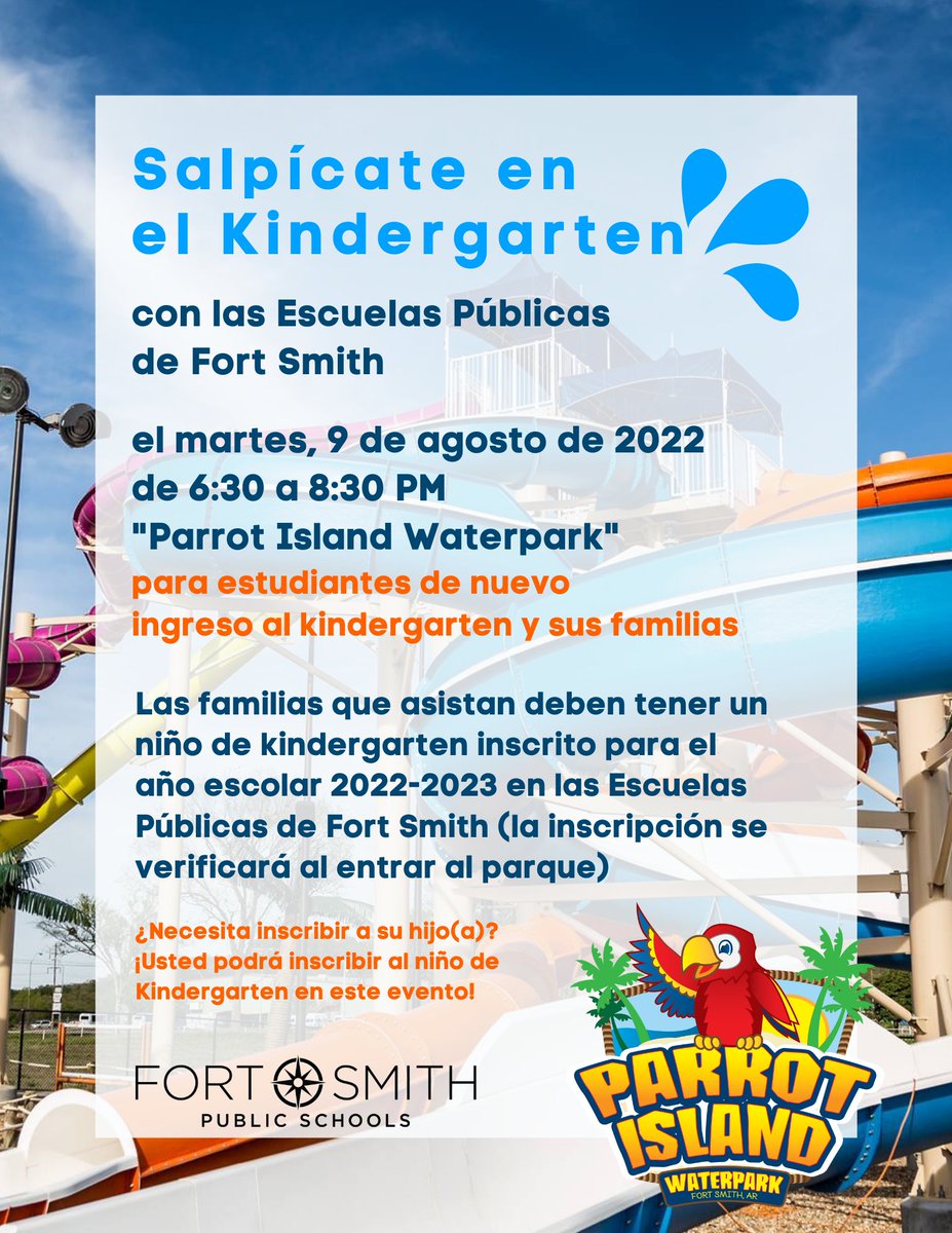 BallmanBears's tweet photo. SPLASH INTO KINDERGARTEN!!!
Tuesday, August 9, 2022
6:30 pm - 8:30 pm
Parrot Island Waterpark https://t.co/IOi78yGcFL