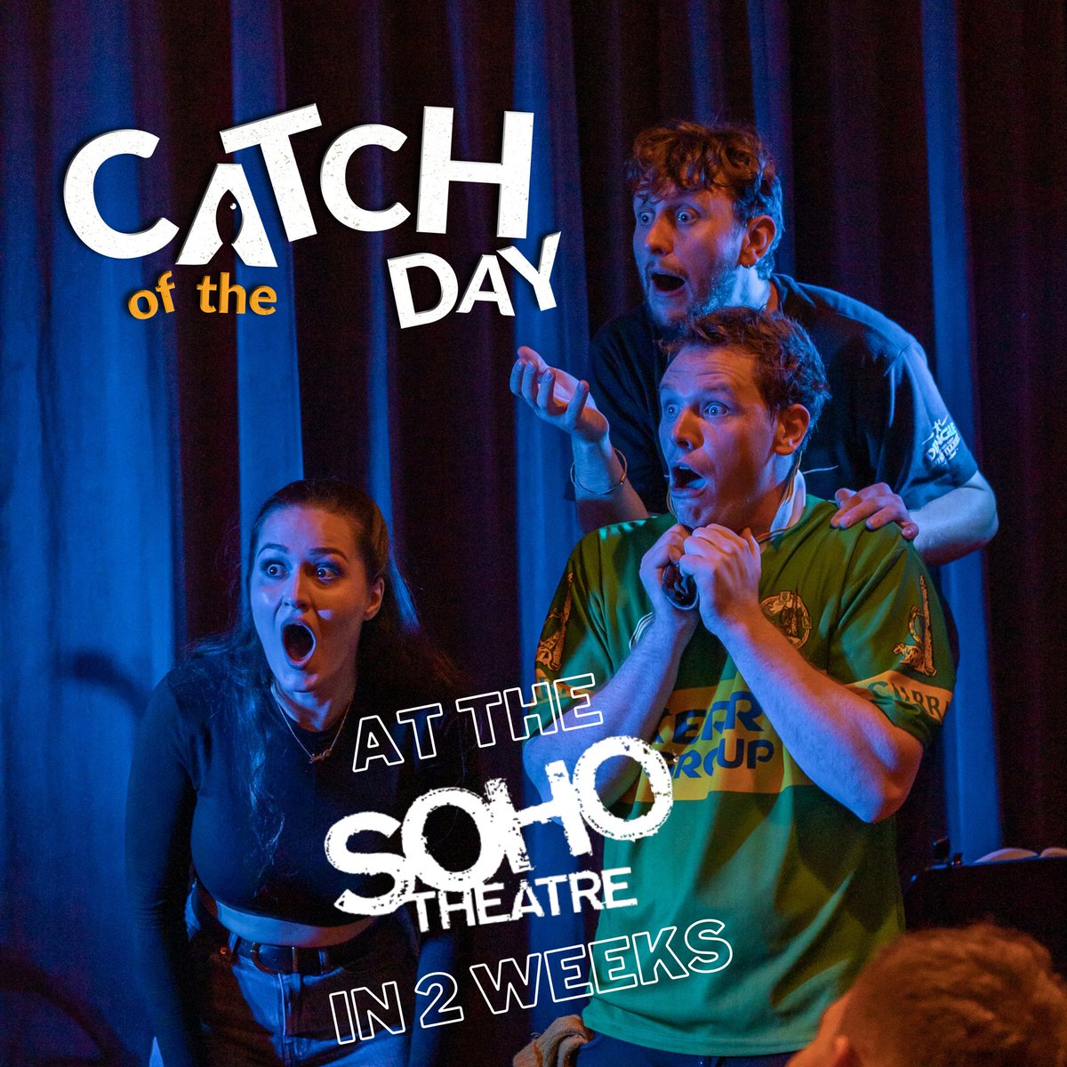 Two weeks until we bring 🎣 Catch of the Day to <a href="/sohotheatre/">Soho Theatre</a> 

Bring your mates, your mammy, grab a pint, and get ready for one craic-ing night out.🎻

Book your tickets now via the link

sohotheatre.com/shows/catch-of…

📆15th-20th August 
⏰7pm