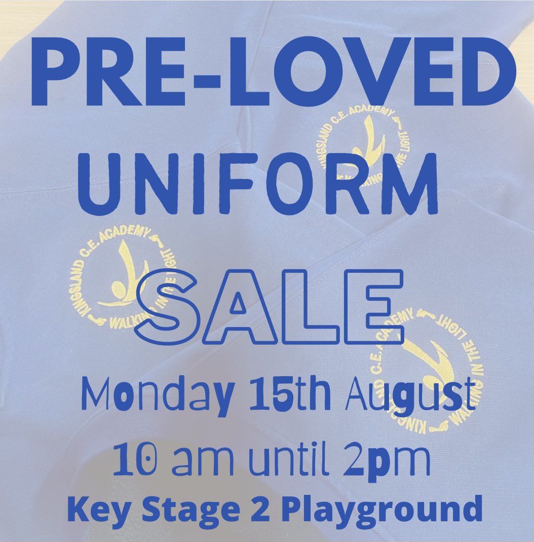 Thanks to our fabulous parents we have uniform on sale for the new school year. All items with Kingsland logo £3 😀. Thank you for blessing others.