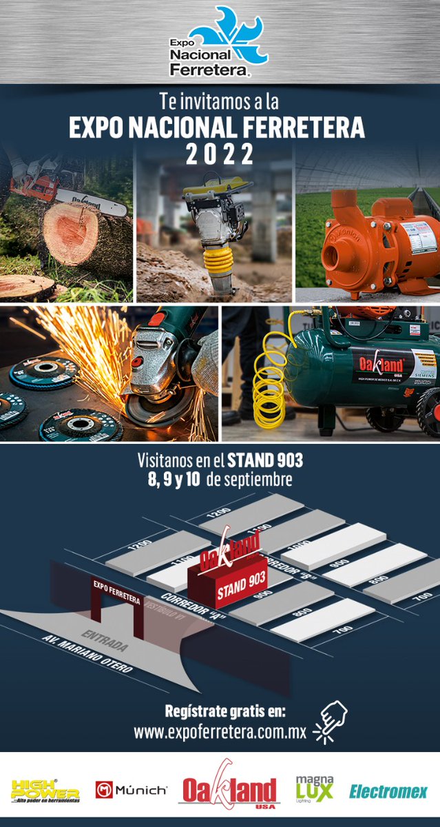 HighPowerMexico's tweet photo. #EXPOFERRETERA2022 ¡Ya falta muy poco que recibirte en Expo Ferretera 2022!! Regístrate gratis para que vivas con nosotros esta Gran Experiencia, visita nuestro stand 903, ¡Te esperamos! 
#highpowerdemexico
#oaklandherramientas
#Munich
#Oakland
#Electromex
#Magnalux https://t.co/mebxHCxkBq