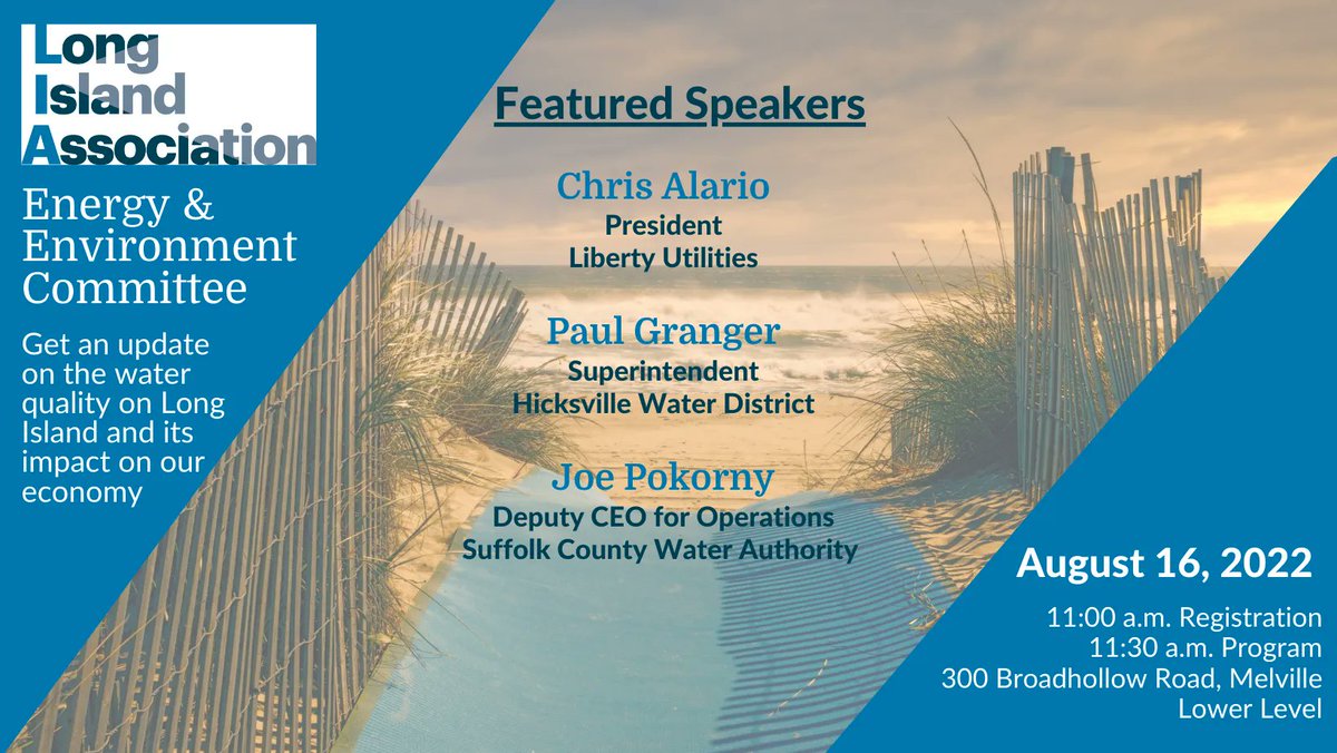LongIslandAssoc's tweet photo. Get an update on the water quality on Long Island and its impact on our economy at the next LIA Energy &amp; Environment Committee meeting. Speakers will be from 
@Liberty_NYWater @SuffolkWater &amp; Hicksville Water District.

8/16 11:00 am
300 Broadhollow Road, Melville 
Lower Level https://t.co/3JDRRMfJPO