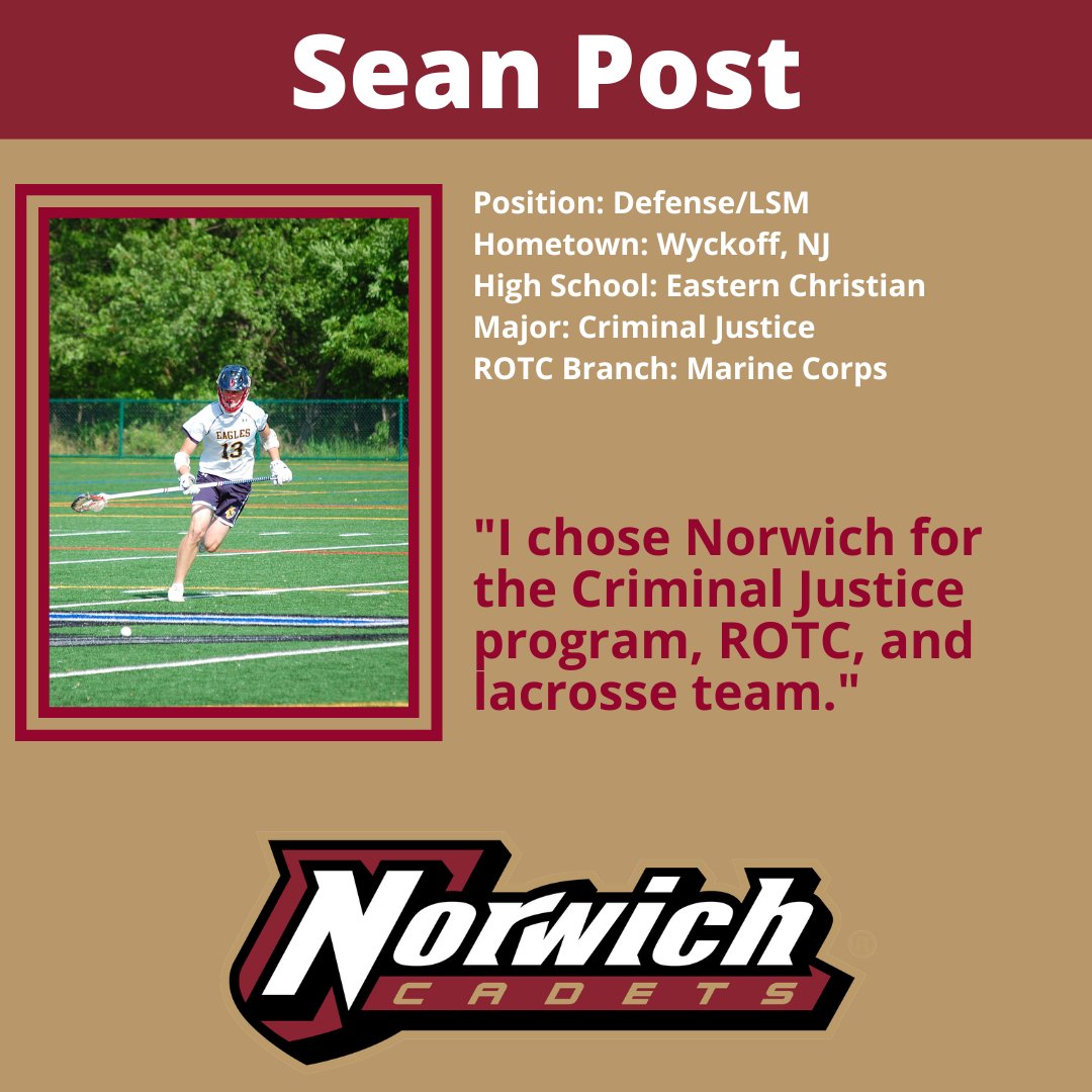 Please join us in welcoming Sean Post to the #cadlaxfamily! <a href="/norwichnews/">Norwich University</a> <a href="/NorwichCadets/">Norwich Cadets</a>