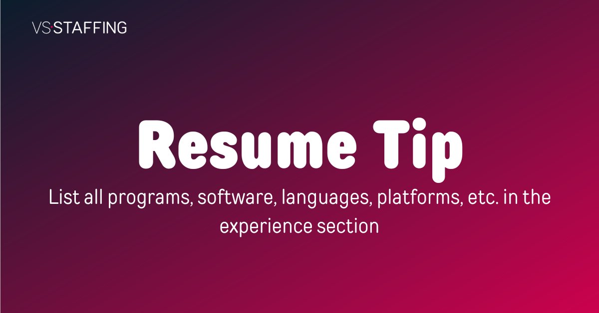 #resume tip no. 2: When listing experiences and skills, make sure to be as thorough as possible and list anything you've ever worked with. This could potentially make or break your chances of moving on to the next stage of the #hiring process.

#resumetip #resumehelp