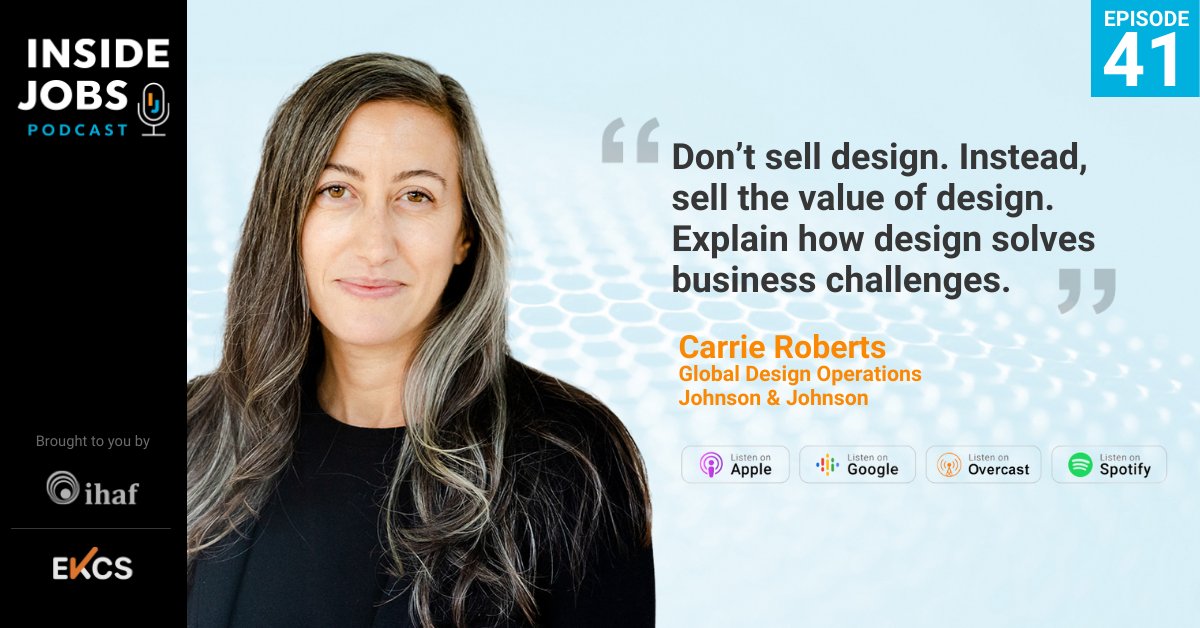 ij_podcast's tweet photo. In the latest episode of #InsideJobs podcast, we meet Carrie Roberts, Head of Creative Operations at Johnson &amp; Johnson Design. In "Organizing by Design," she talks to Robert Berkeley, CEO of EKCS, about solving design challenges. https://t.co/36U7zKKpY0 https://t.co/DZ1FA99Rbh