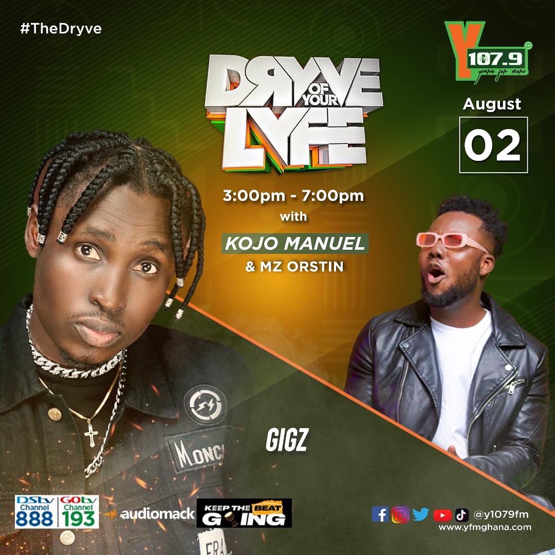 CruxGlobal's tweet photo. Join @OffeiMusic , @dontkatchme & @IamGigzBeatz on the “The Dryve” segment on @Y1079FM tomorrow, 2nd August at 6:00pm.
Hosted by @KojoManuel & @MzOrstin .
#cruxagency #cruxglobal #music #thedryve #offei #haeven #gigzbeatz #radio #yfm https://t.co/nhaI6J0jsp